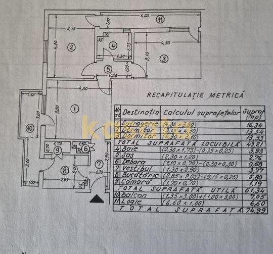 Barbu Vacarescu apartament 3 camere 75mp 2 balcoane  Fara risc